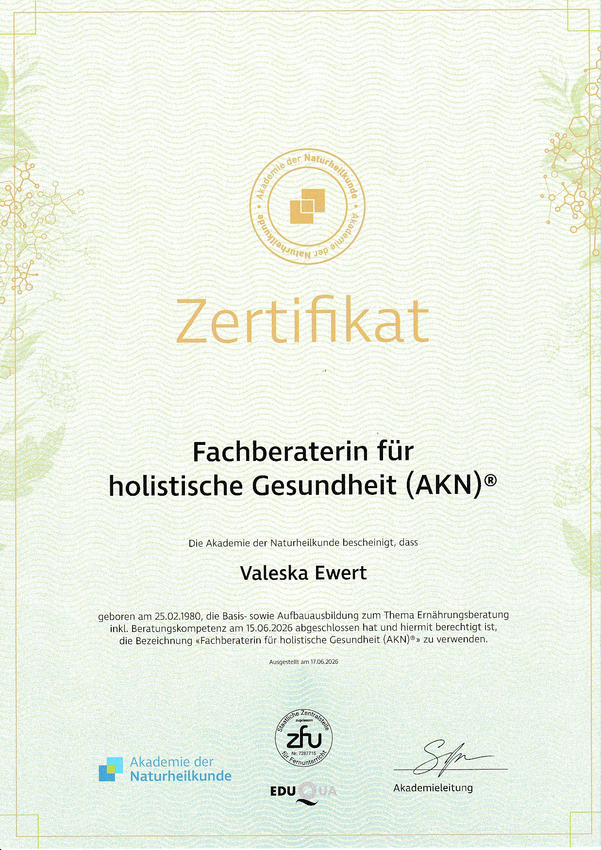 AKN Zertifikat Valeska